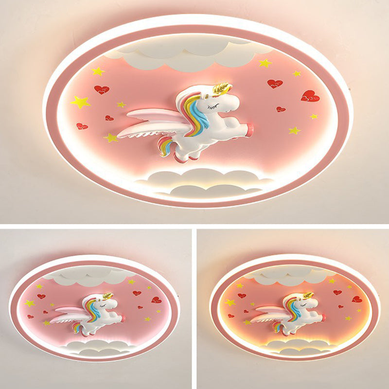 Contemporary Creative Kids Cartoon Airplane Unicorn Iron Acrylic Resin LED Flush Mount Ceiling Light For Bedroom Lumendat