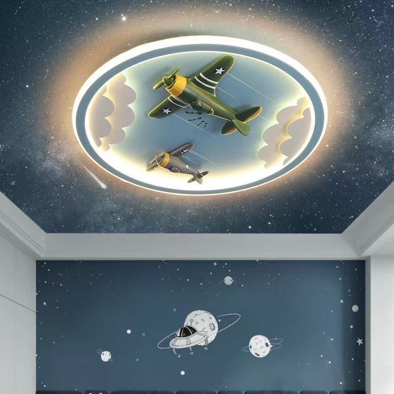 Contemporary Creative Kids Cartoon Airplane Unicorn Iron Acrylic Resin LED Flush Mount Ceiling Light For Bedroom Lumendat