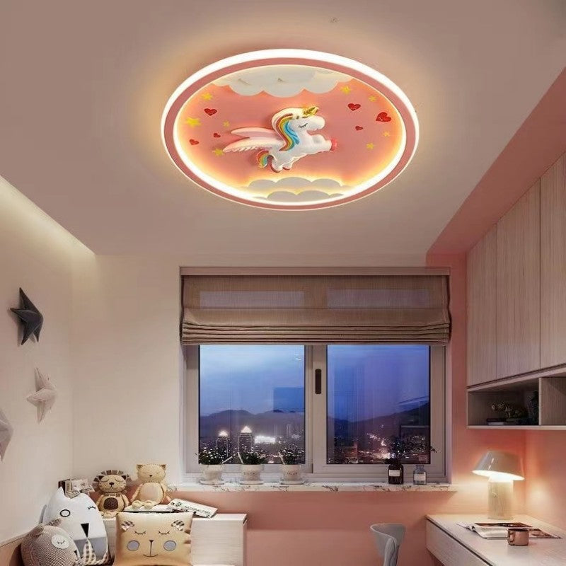 Contemporary Creative Kids Cartoon Airplane Unicorn Iron Acrylic Resin LED Flush Mount Ceiling Light For Bedroom Lumendat
