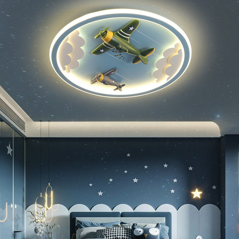 Contemporary Creative Kids Cartoon Airplane Unicorn Iron Acrylic Resin LED Flush Mount Ceiling Light For Bedroom Lumendat