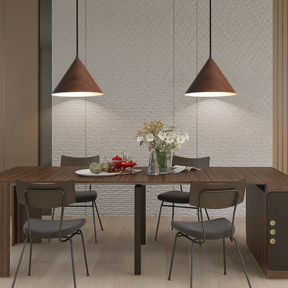 Contemporary Nordic Wood Grain Color Tapered Iron 1-Light Pendant Light For Living Room