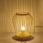 Contemporary Boho Wood Bamboo Weaving Lantern Shape 1-Light Table Lamp For Bedroom Lumendat