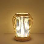 Contemporary Boho Wood Bamboo Weaving Lantern Shape 1-Light Table Lamp For Bedroom Lumendat