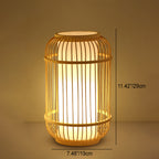 Contemporary Boho Wood Bamboo Weaving Lantern Shape 1-Light Table Lamp For Bedroom Lumendat