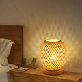 Contemporary Boho Wood Bamboo Weaving Lantern Shape 1-Light Table Lamp For Bedroom Lumendat