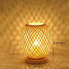 Contemporary Boho Wood Bamboo Weaving Lantern Shape 1-Light Table Lamp For Bedroom Lumendat