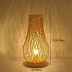 Contemporary Boho Wood Bamboo Weaving Lantern Shape 1-Light Table Lamp For Bedroom Lumendat