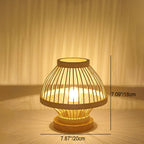 Contemporary Boho Wood Bamboo Weaving Lantern Shape 1-Light Table Lamp For Bedroom Lumendat