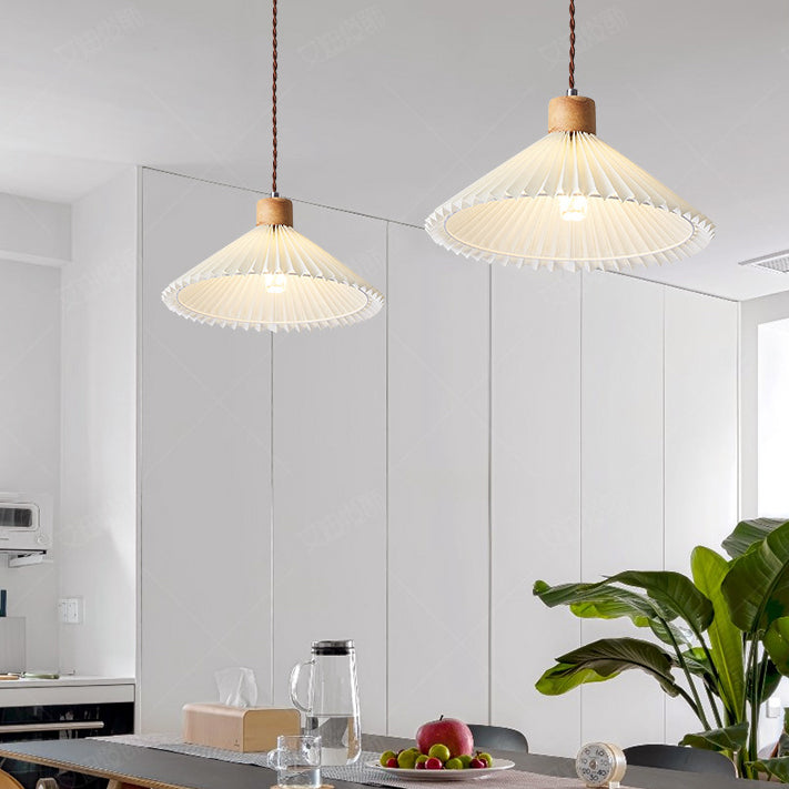 Contemporary Nordic Round Pleated Skirt Shape Fabric Iron 1-light Pendant Light for Living Room