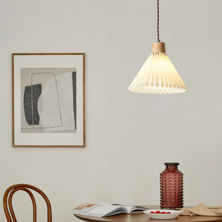 Contemporary Nordic Round Pleated Skirt Shape Fabric Iron 1-light Pendant Light for Living Room