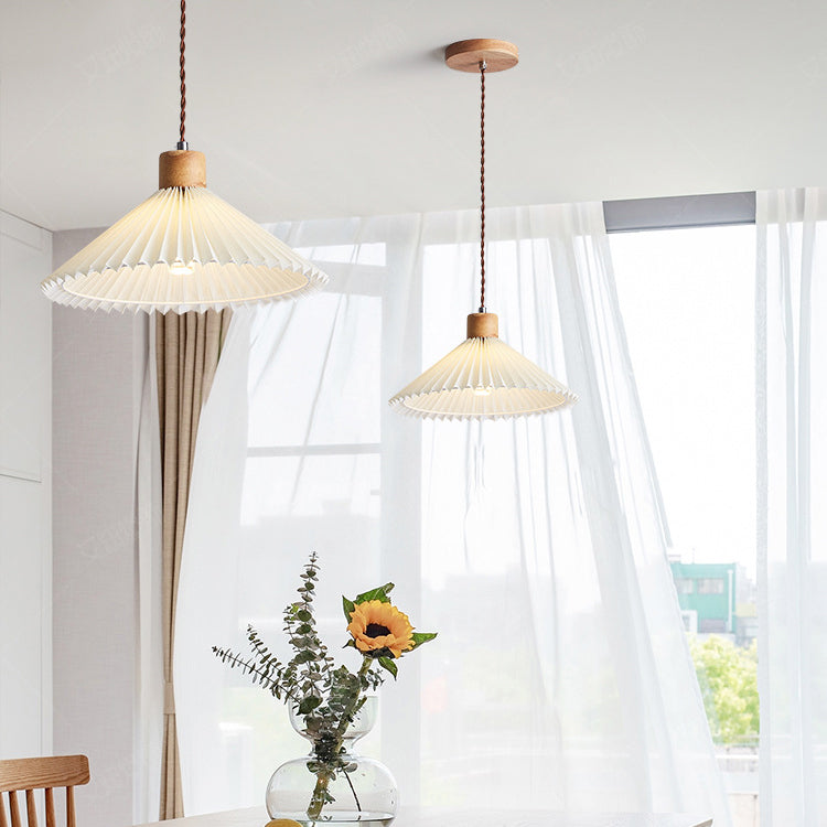 Contemporary Nordic Round Pleated Skirt Shape Fabric Iron 1-light Pendant Light for Living Room