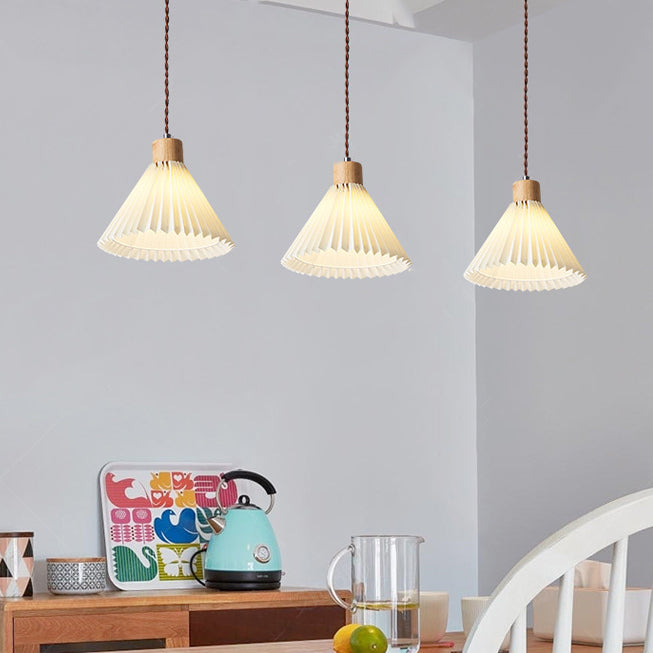 Contemporary Nordic Round Pleated Skirt Shape Fabric Iron 1-light Pendant Light for Living Room