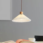 Contemporary Nordic Round Pleated Skirt Shape Fabric Iron 1-light Pendant Light for Living Room BulbSquare