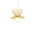Contemporary Creative Double-Layer Straw Hat Stacking Hardware Acrylic 1-Light Pendant Light For Living Room