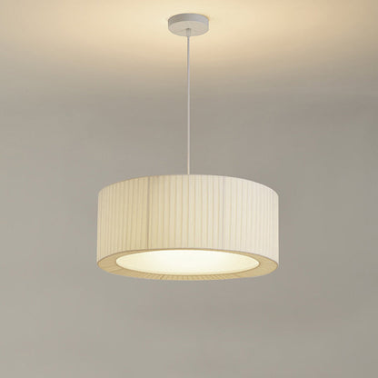 Contemporary Nordic Double Layer Drum Pleated Fabric Iron Acrylic 4/5-Light Pendant Light For Living Room