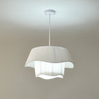 Contemporary Nordic Double Layer Drum Pleated Fabric Iron Acrylic 4/5-Light Pendant Light For Living Room