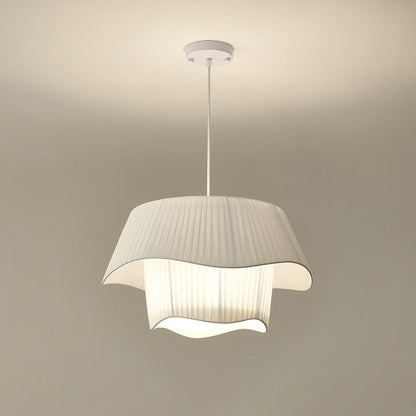 Contemporary Nordic Double Layer Drum Pleated Fabric Iron Acrylic 4/5-Light Pendant Light For Living Room