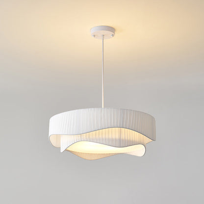 Contemporary Nordic Double Layer Drum Pleated Fabric Iron Acrylic 4/5-Light Pendant Light For Living Room