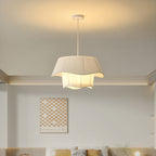 Contemporary Nordic Double Layer Drum Pleated Fabric Iron Acrylic 4/5-Light Pendant Light For Living Room