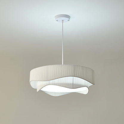 Contemporary Nordic Double Layer Drum Pleated Fabric Iron Acrylic 4/5-Light Pendant Light For Living Room