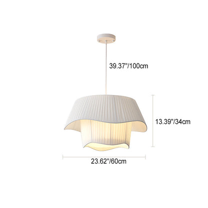 Contemporary Nordic Double Layer Drum Pleated Fabric Iron Acrylic 4/5-Light Pendant Light For Living Room