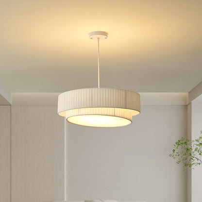 Contemporary Nordic Double Layer Drum Pleated Fabric Iron Acrylic 4/5-Light Pendant Light For Living Room