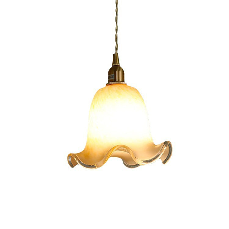 Traditional Vintage Flowers Brass Glass 1-Light Pendant Light For Bedroom