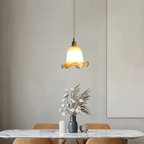 Traditional Vintage Flowers Brass Glass 1-Light Pendant Light For Bedroom