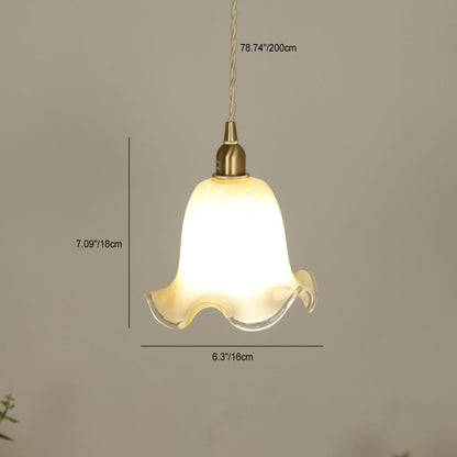 Traditional Vintage Flowers Brass Glass 1-Light Pendant Light For Bedroom