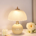 Contemporary Nordic Half Dome Flower Globe Base Iron Ceramic Glass 1-Light Table Lamp For Bedroom Lumendat