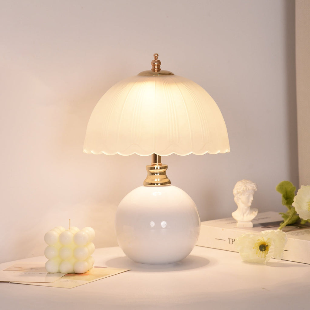Contemporary Nordic Half Dome Flower Globe Base Iron Ceramic Glass 1-Light Table Lamp For Bedroom Lumendat