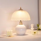 Contemporary Nordic Half Dome Flower Globe Base Iron Ceramic Glass 1-Light Table Lamp For Bedroom Lumendat