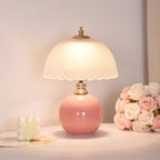 Contemporary Nordic Half Dome Flower Globe Base Iron Ceramic Glass 1-Light Table Lamp For Bedroom Lumendat