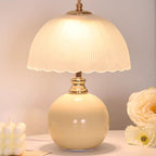 Contemporary Nordic Half Dome Flower Globe Base Iron Ceramic Glass 1-Light Table Lamp For Bedroom Lumendat
