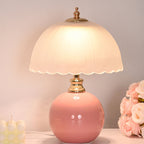 Contemporary Nordic Half Dome Flower Globe Base Iron Ceramic Glass 1-Light Table Lamp For Bedroom Lumendat
