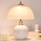 Contemporary Nordic Half Dome Flower Globe Base Iron Ceramic Glass 1-Light Table Lamp For Bedroom Lumendat