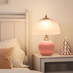 Contemporary Nordic Half Dome Flower Globe Base Iron Ceramic Glass 1-Light Table Lamp For Bedroom Lumendat