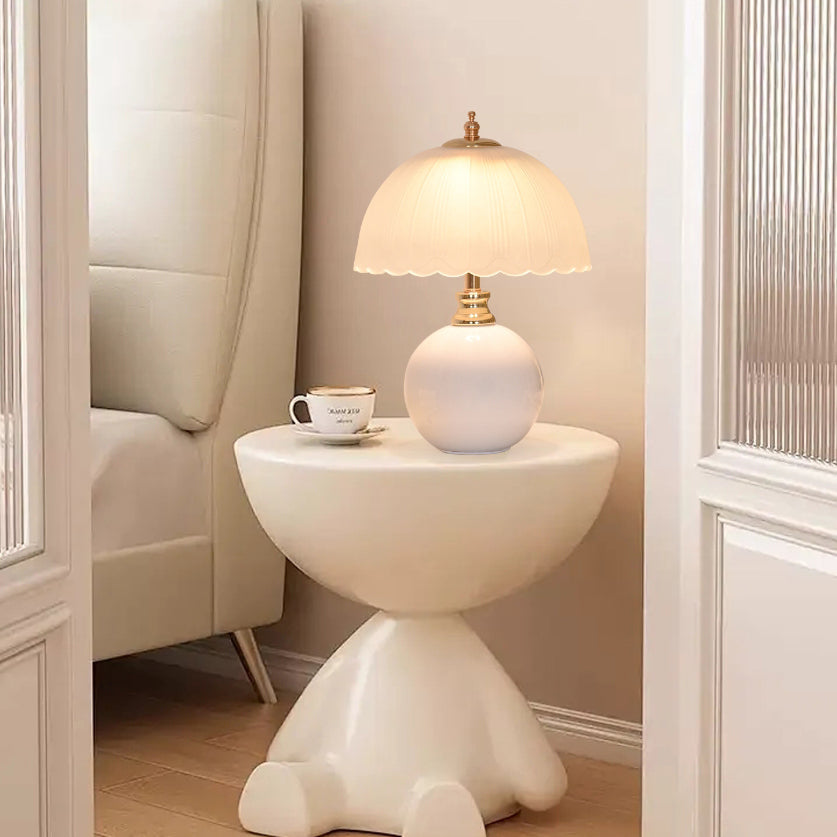Contemporary Nordic Half Dome Flower Globe Base Iron Ceramic Glass 1-Light Table Lamp For Bedroom Lumendat