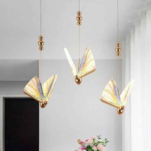 Contemporary Creative Butterfly Acrylic Iron Zinc Alloy LED Pendant Light For Bedroom