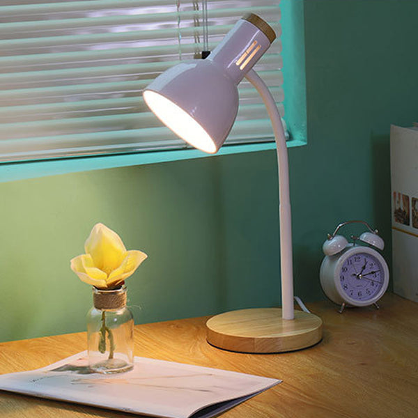 Modern Minimalist Iron Wooden Base Hose Foldable Adjustable Arm 1-Light Table Lamp For Bedroom Lumendat