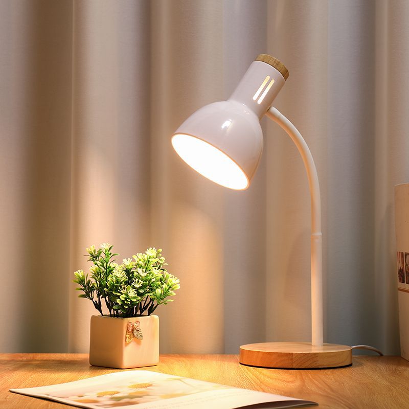 Modern Minimalist Iron Wooden Base Hose Foldable Adjustable Arm 1-Light Table Lamp For Bedroom Lumendat