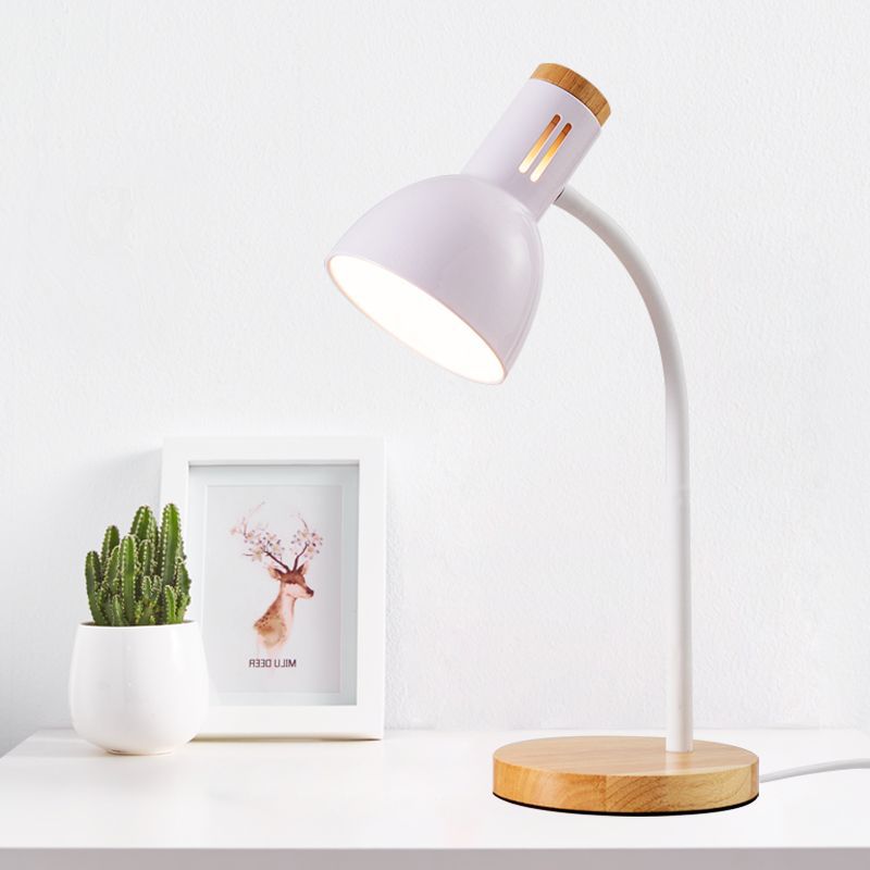Modern Minimalist Iron Wooden Base Hose Foldable Adjustable Arm 1-Light Table Lamp For Bedroom Lumendat