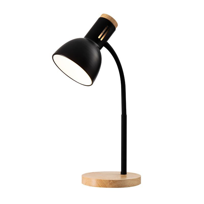 Modern Minimalist Iron Wooden Base Hose Foldable Adjustable Arm 1-Light Table Lamp For Bedroom Lumendat