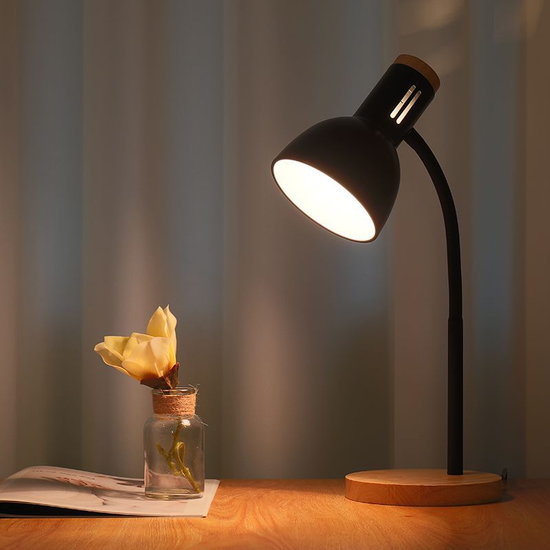 Modern Minimalist Iron Wooden Base Hose Foldable Adjustable Arm 1-Light Table Lamp For Bedroom Lumendat
