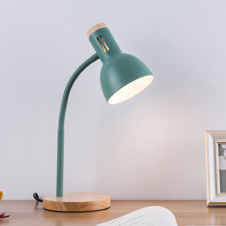 Modern Minimalist Iron Wooden Base Hose Foldable Adjustable Arm 1-Light Table Lamp For Bedroom Lumendat
