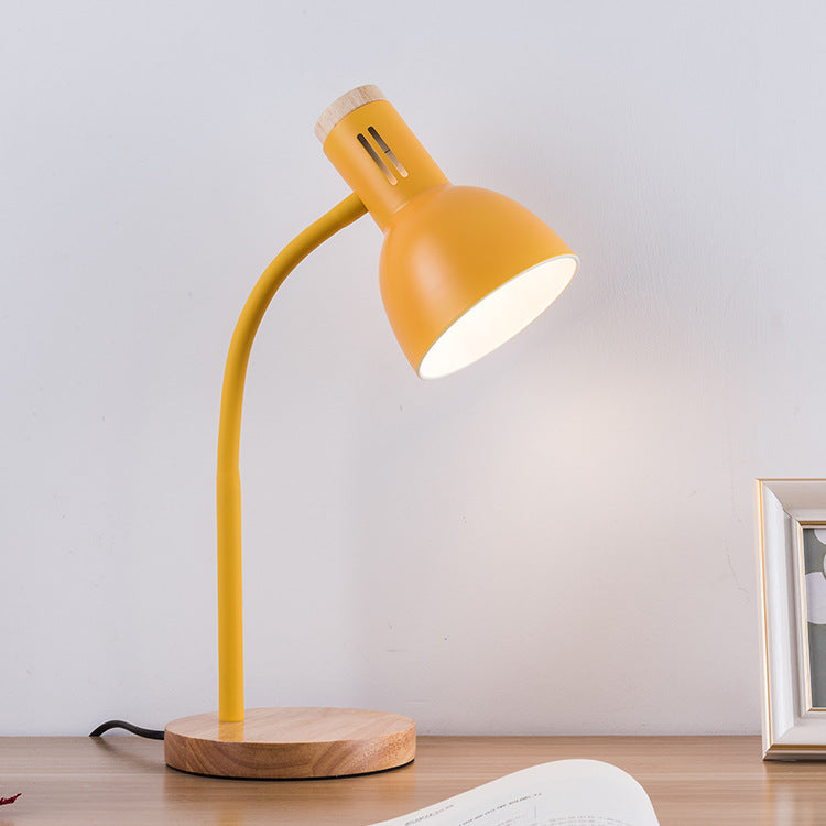 Modern Minimalist Iron Wooden Base Hose Foldable Adjustable Arm 1-Light Table Lamp For Bedroom Lumendat