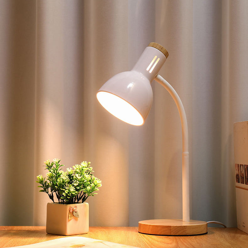 Modern Minimalist Iron Wooden Base Hose Foldable Adjustable Arm 1-Light Table Lamp For Bedroom Lumendat