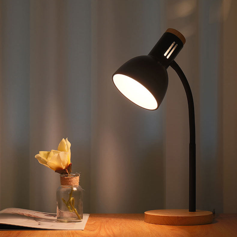 Modern Minimalist Iron Wooden Base Hose Foldable Adjustable Arm 1-Light Table Lamp For Bedroom Lumendat