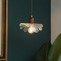 Contemporary Retro Walnut Wood Brass Glass Flower 1-Light Pendant Light For Dining Room