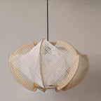 Contemporary Boho Wood Handmade Rattan Nest Shaped 1-Light Pendant Light For Living Room